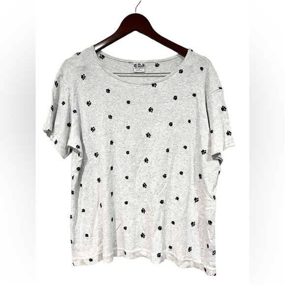 Vintage Can Cans Heather Gray Size Large Paw Print Embroidered Tee Knit Material - Picture 2 of 5